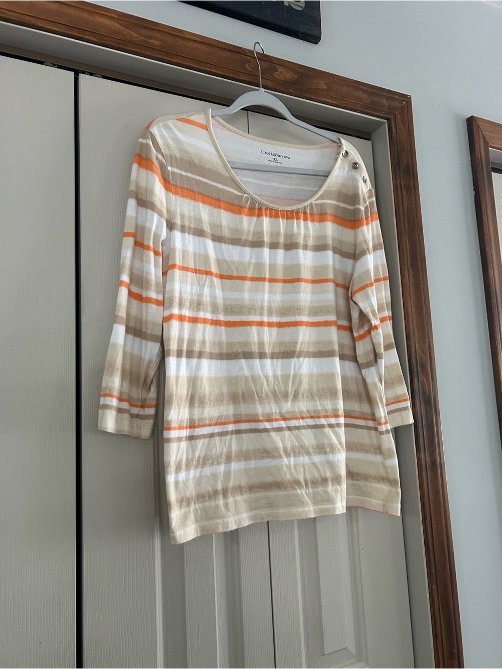 croft & barrow Cream, Tan & Orange Striped Scoop Neck Top